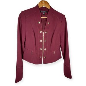 White House Black Market Military Style Jacket Cropped Metallic Gold Zipper Sz 6